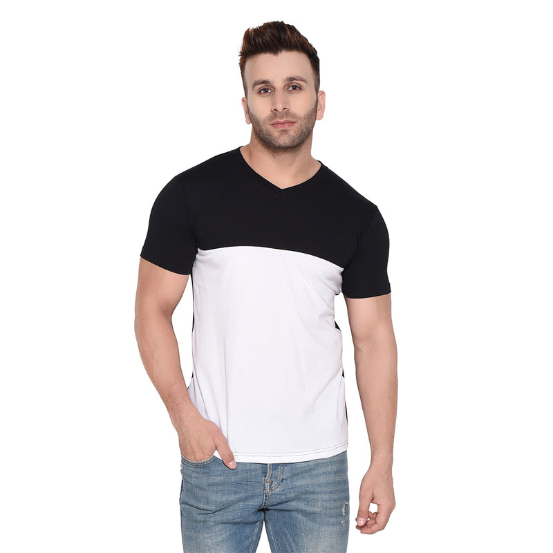 Men Solid V Neck Cotton Blend Grey T-Shirt