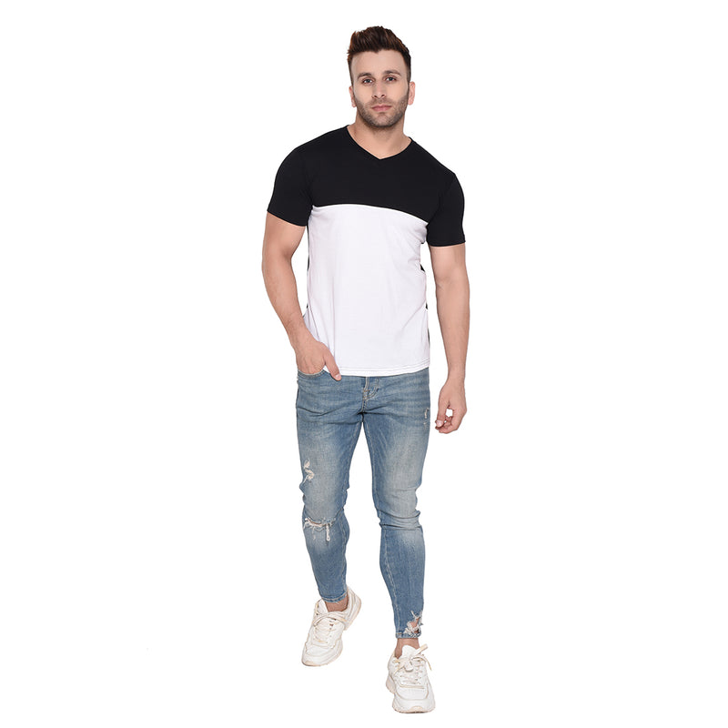 Men Solid V Neck Cotton Blend Grey T-Shirt